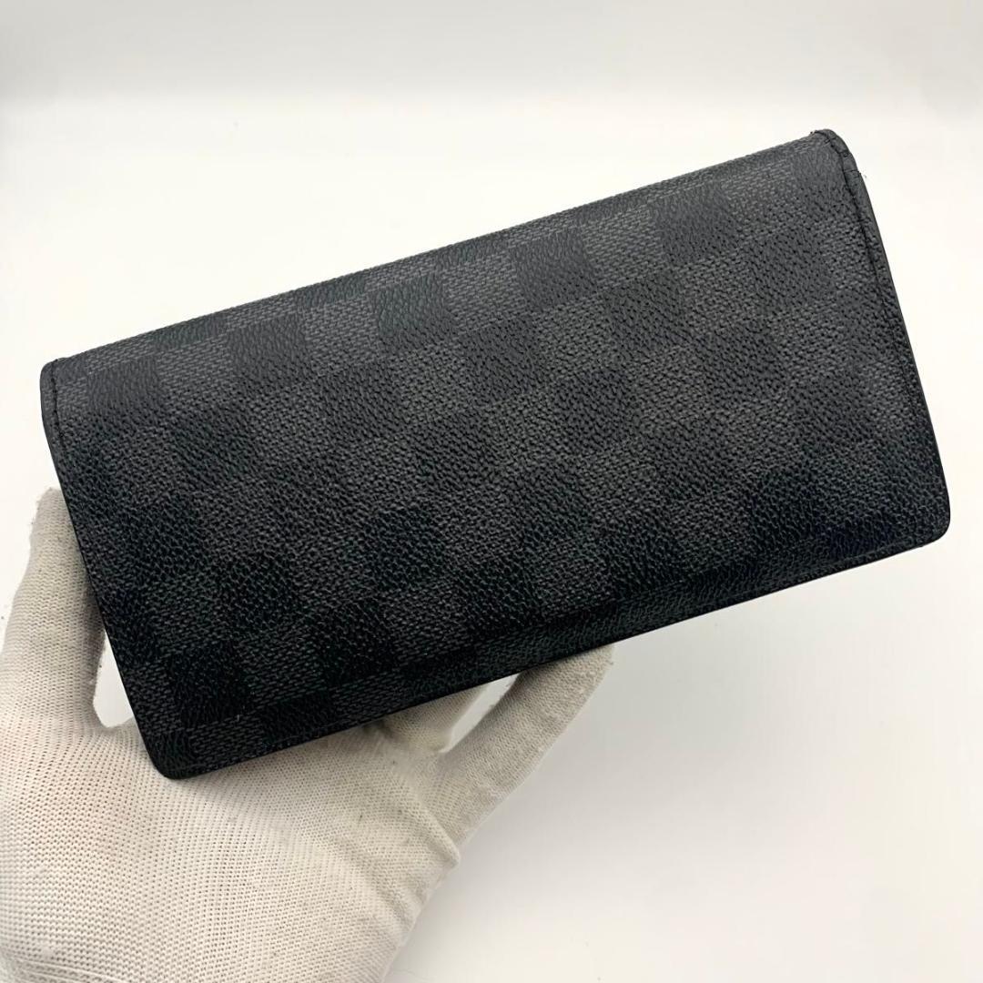 鑑定済み ルイヴィトン ポルトフォイユ ブラザ ダミエ グラフィット 長財布 黒