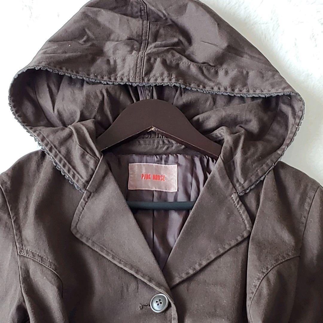 ピンクハウス　ステンカラーコート　ロングコート　ベルト付き　レース　フード