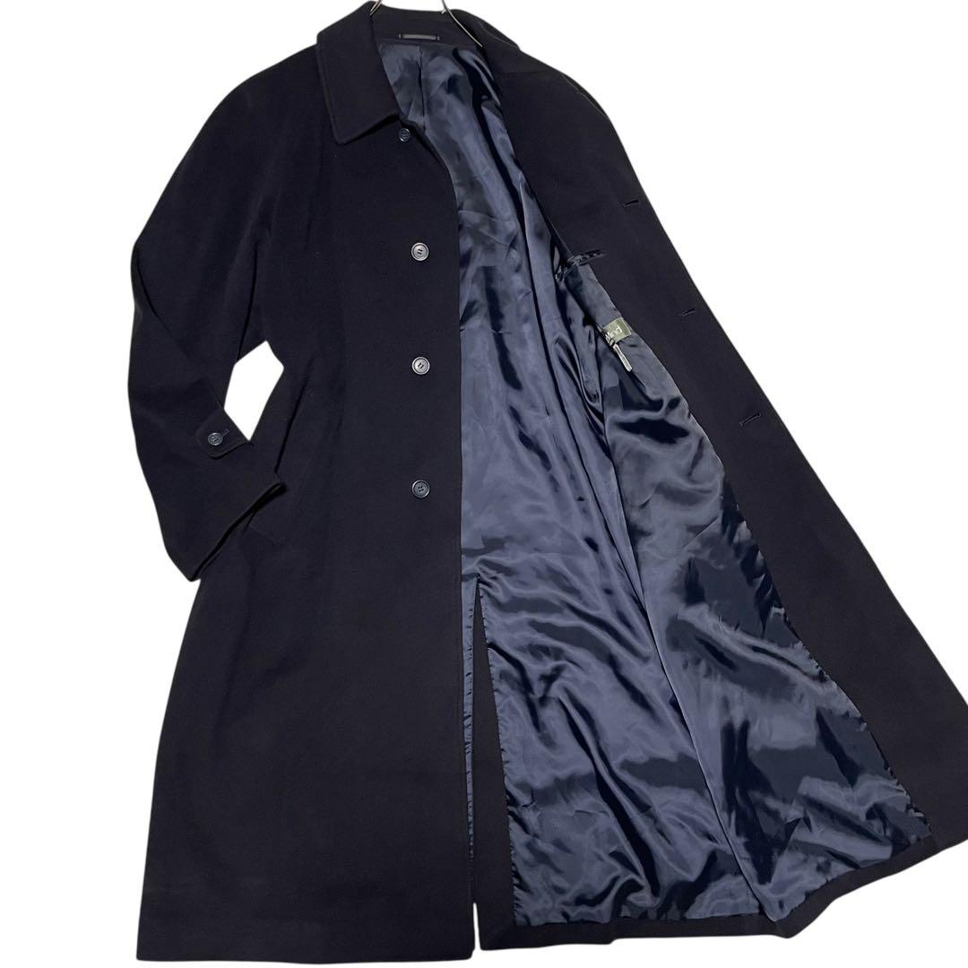 【カシミヤ20%×イタリア製生地】マキシ丈比翼チェスターコート 濃紺 XL