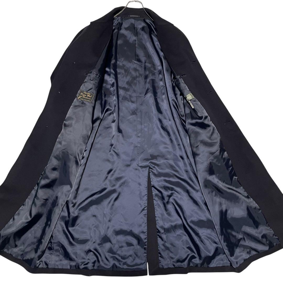 【カシミヤ20%×イタリア製生地】マキシ丈比翼チェスターコート 濃紺 XL