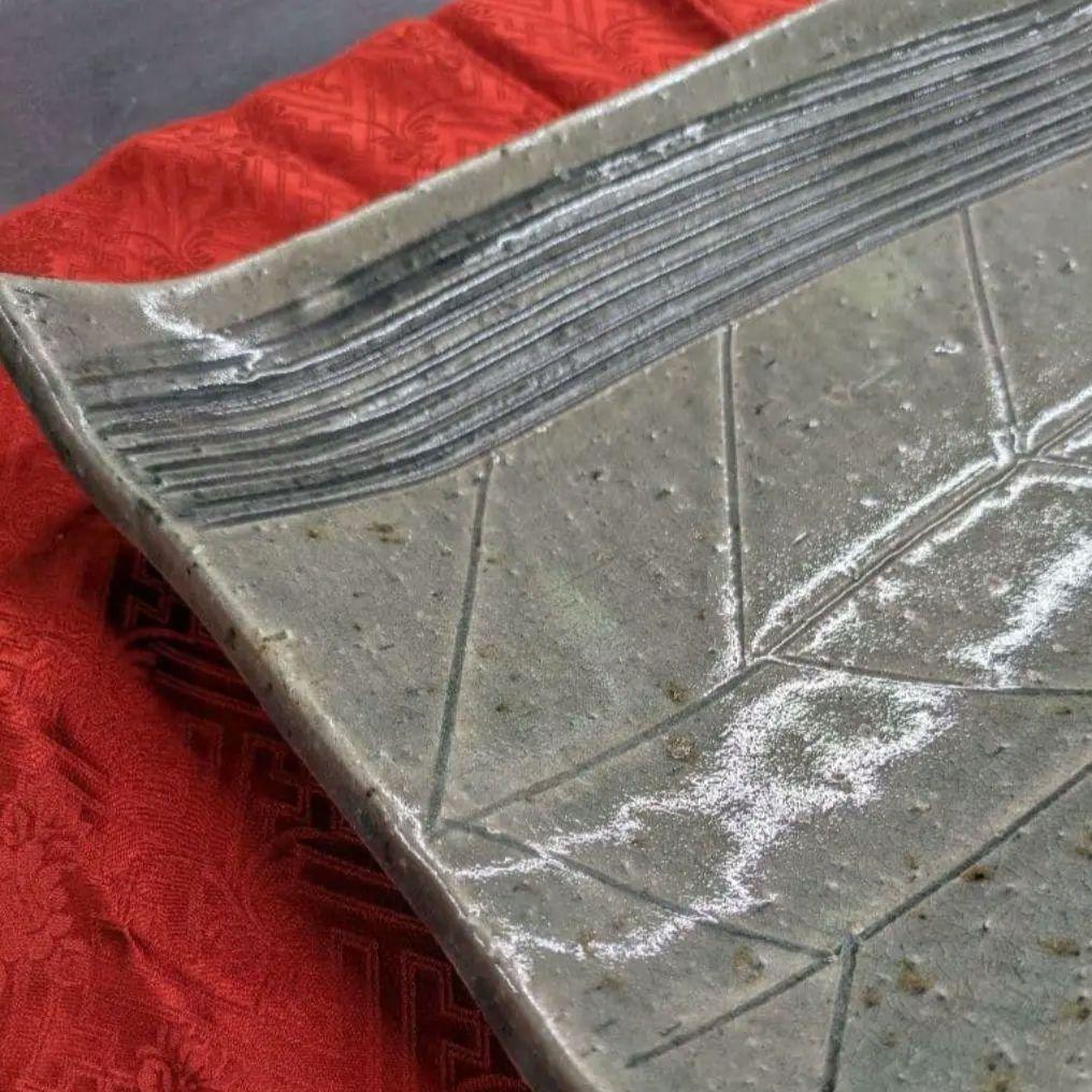 ２枚　萬古焼 寿司皿 向付 前菜皿 大皿 鮨 角皿 34cm　新品