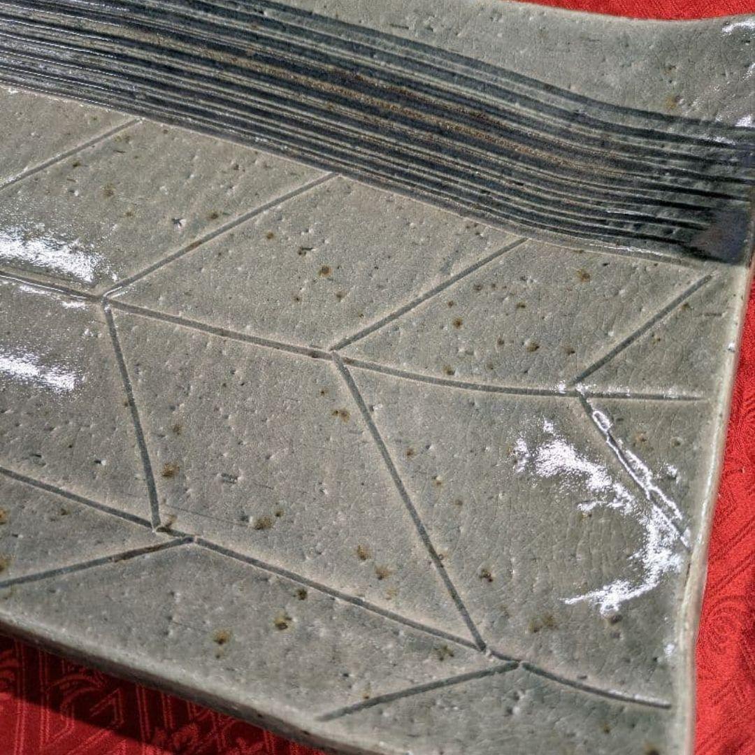 ２枚　萬古焼 寿司皿 向付 前菜皿 大皿 鮨 角皿 34cm　新品