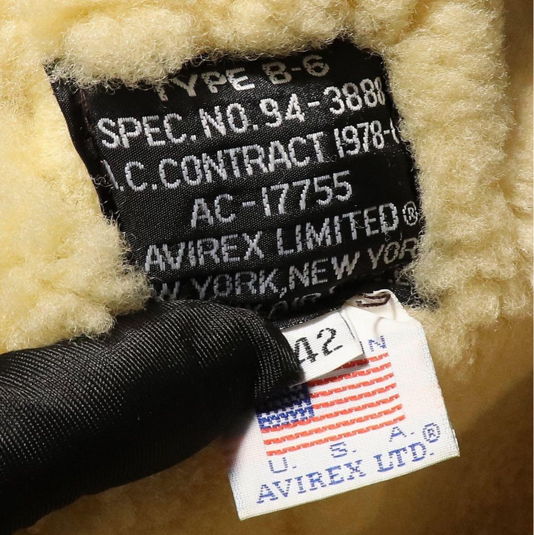 美品★42★AVIREX★B6 フライトジャケット★ムートンジャケット★USA製