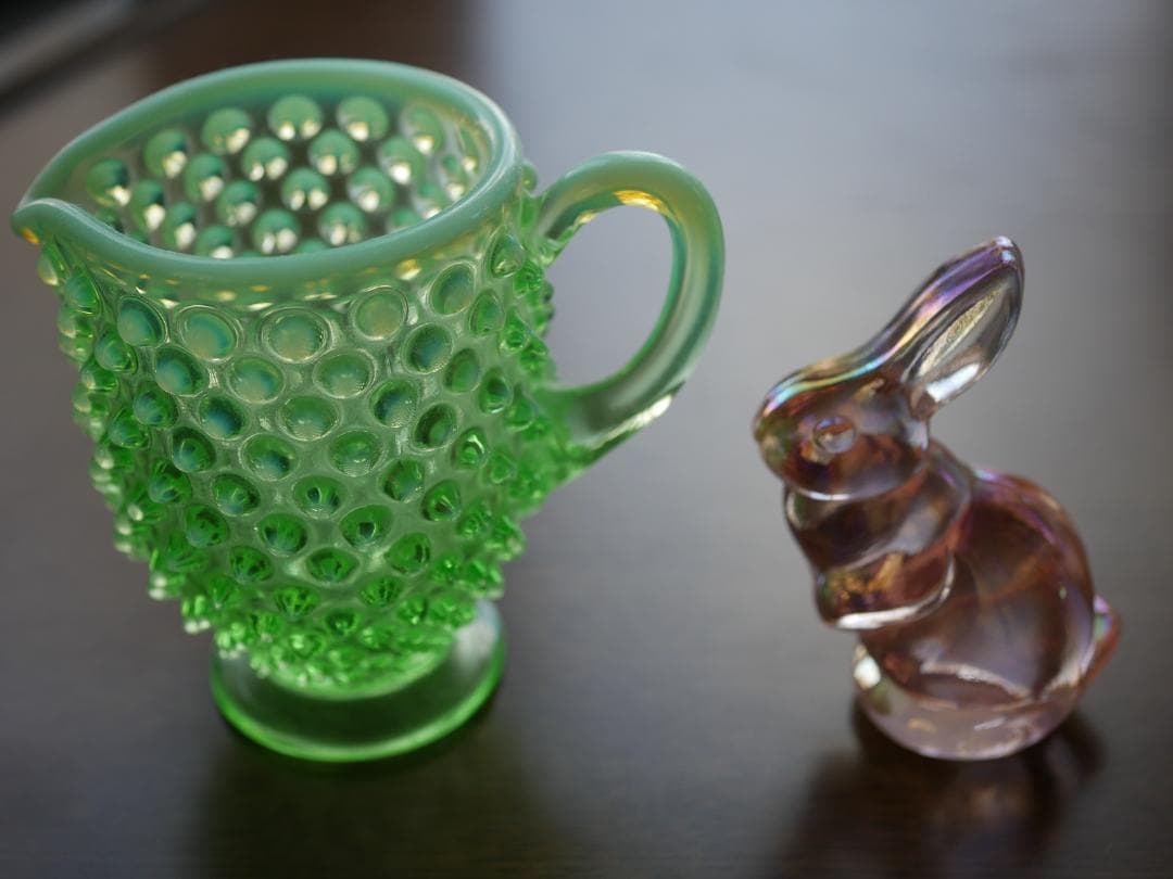 フェントン ９５周年記念限定生産 ピンクイリデセントガラス ミニうさぎ