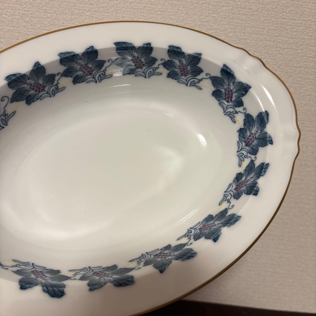 大倉陶園　金彩草花絵　呉須　手描き　オーバルディッシュ　サラダボウル