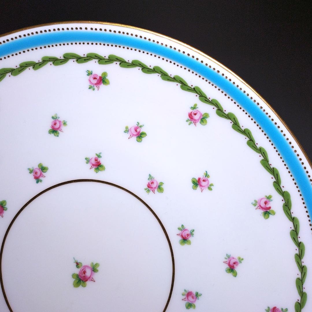 ミントン MINTON 1880年頃 トルコ石ブルーボーダー バラ絵 プレート