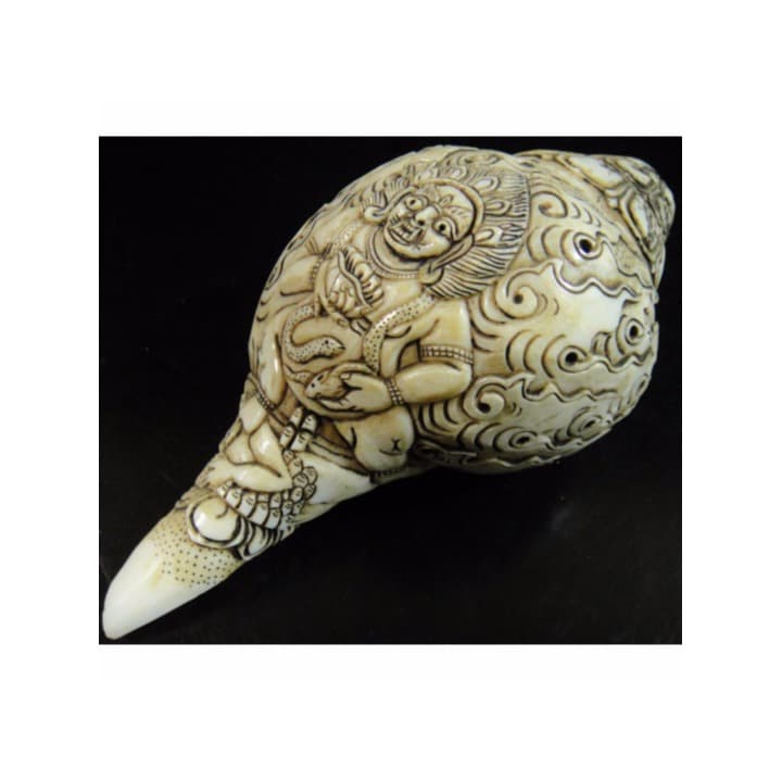 ◆チベット密教法具　法螺貝（シャンカ）ブラック・ジャンバラ(宝蔵神)像　仏教