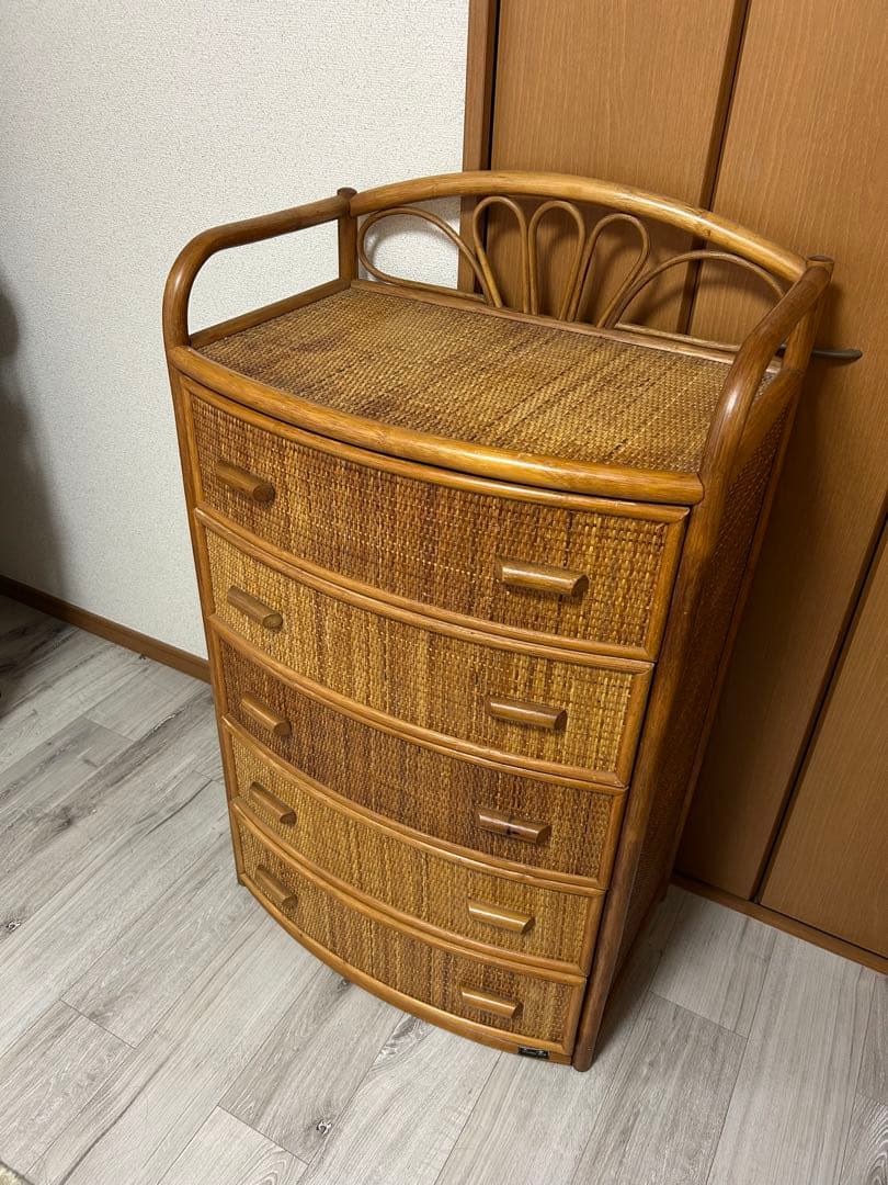 ラタン製　5段チェスト