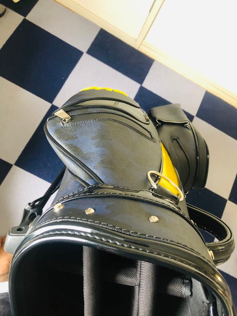 GMA キャディバッグ 黒/黄色 スタンド付き