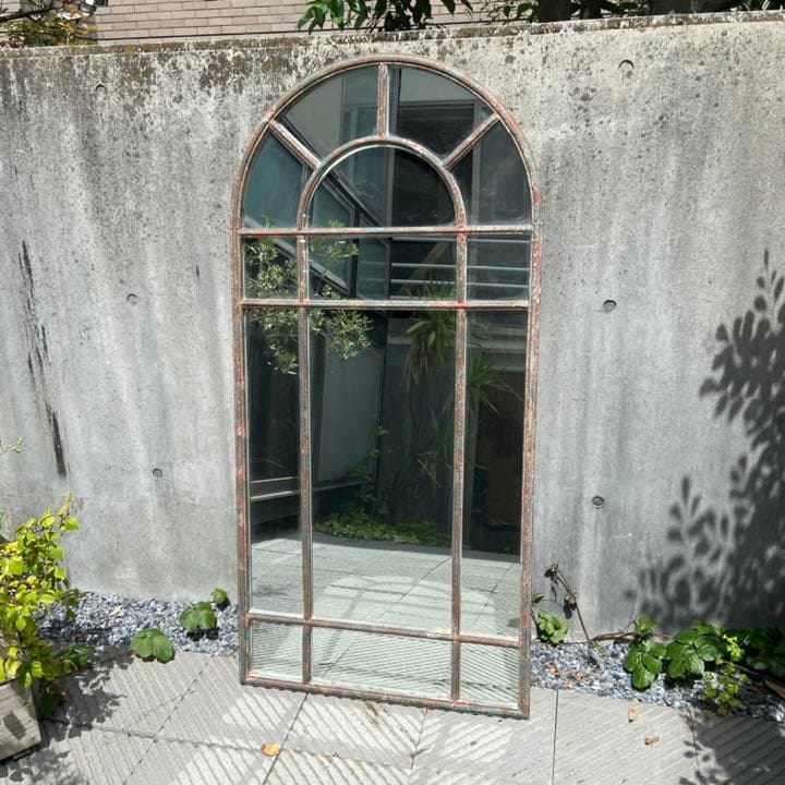 アンティーク　ウォールミラー　大型　ウィンドウフレーム