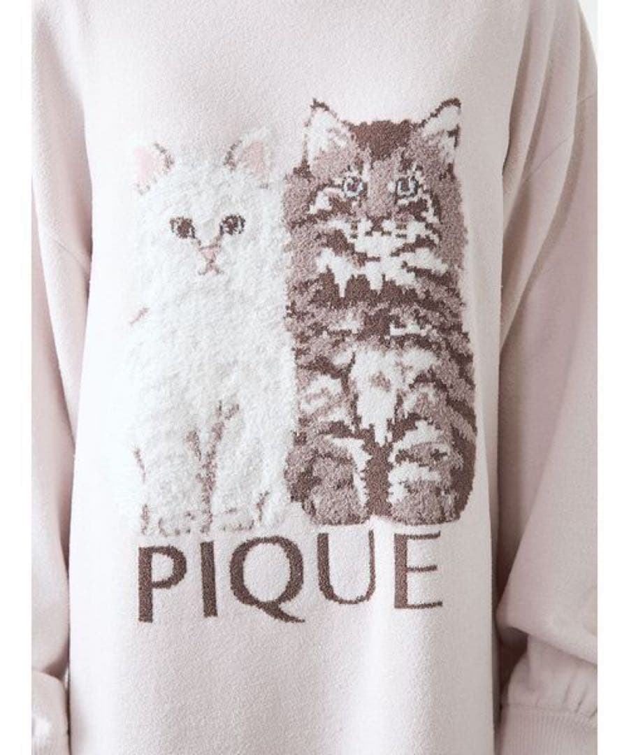 【新品未使用】ジェラートピケ　ツインキャットジャガードワンピース　ピンク