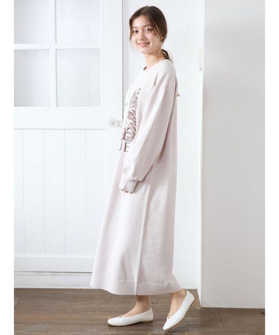 【新品未使用】ジェラートピケ　ツインキャットジャガードワンピース　ピンク