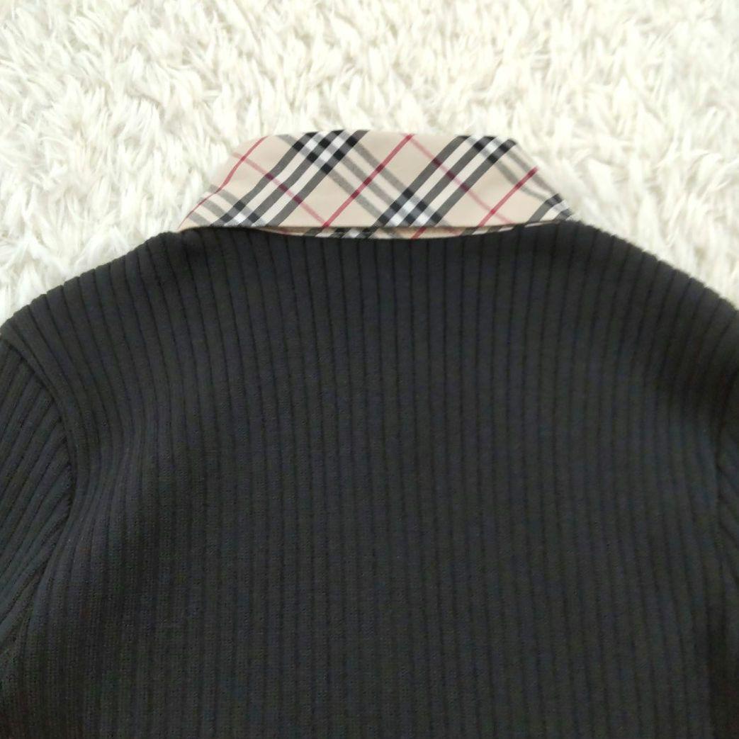 BURBERRY LONDON⿻シルク混 リブニット シャツ ノバチェック 黒M