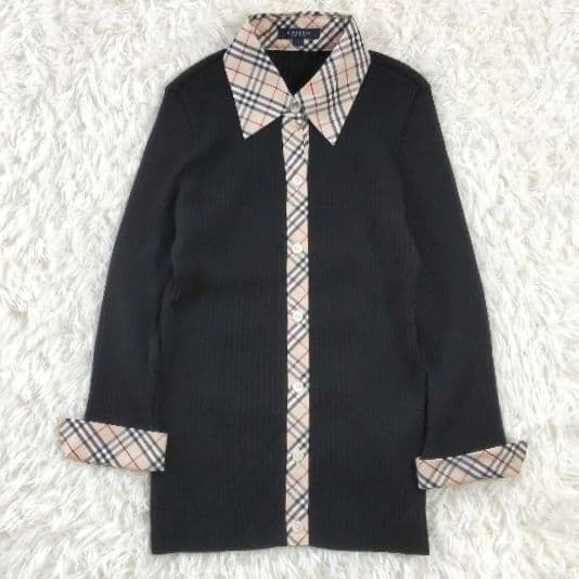 BURBERRY LONDON⿻シルク混 リブニット シャツ ノバチェック 黒M