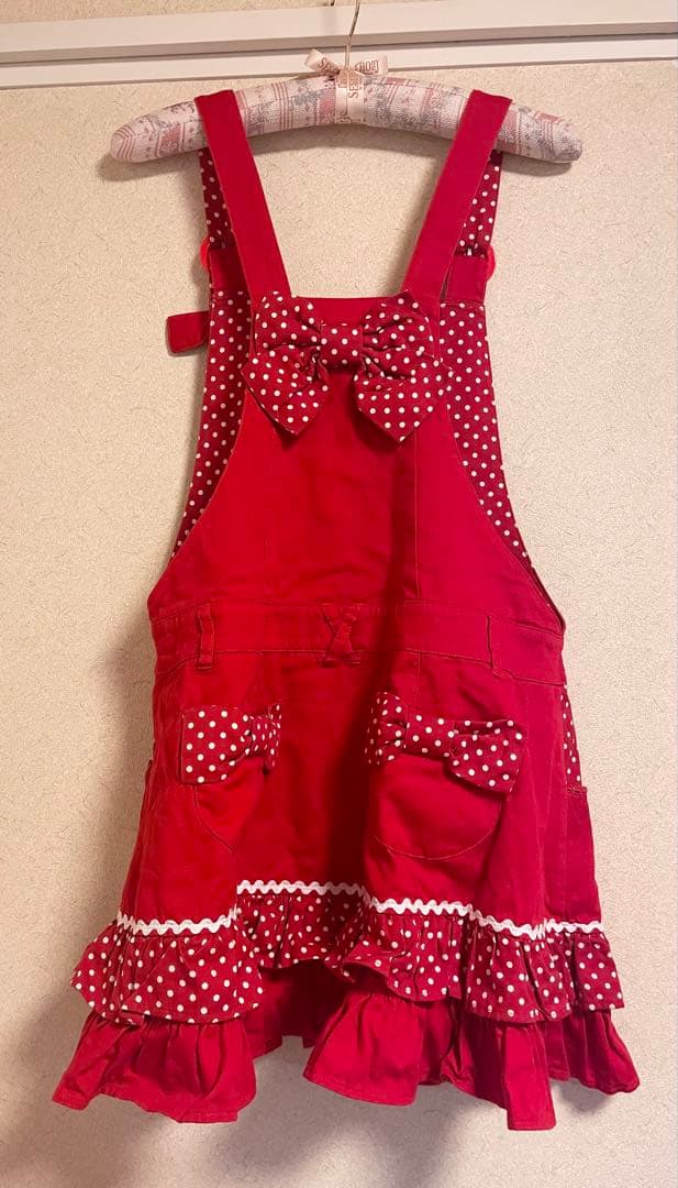 アンジェリックプリティー　 赤いドット柄フリルサロペット