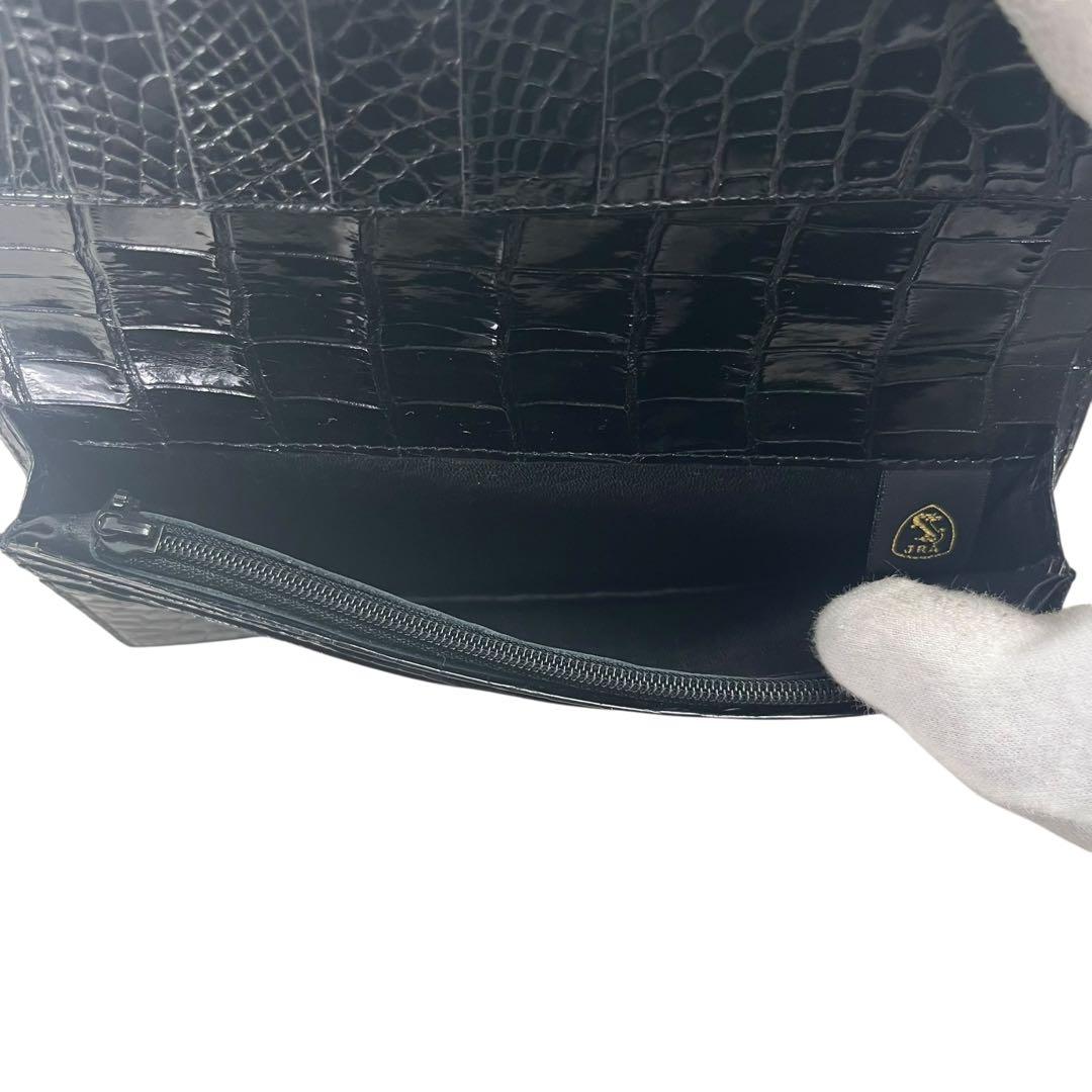 極美品 JRA認定 クロコダイル シャイニング 長財布 ブラック センター取り