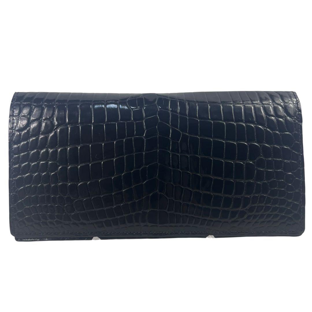 極美品 JRA認定 クロコダイル シャイニング 長財布 ブラック センター取り
