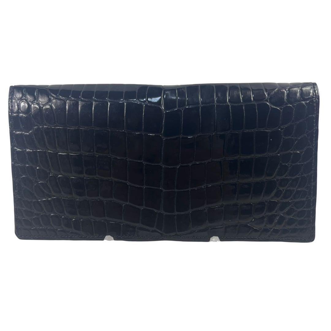 極美品 JRA認定 クロコダイル シャイニング 長財布 ブラック センター取り