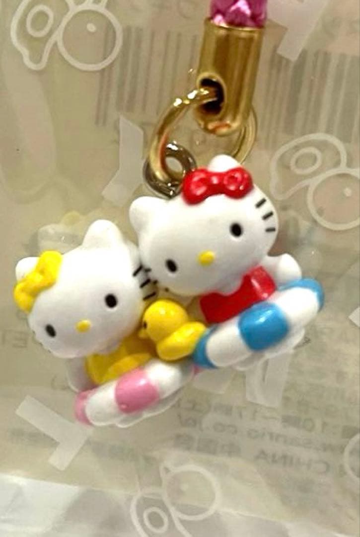 d*7様 ハローキティ 根付 ストラップ　キティ&ミミイ　vivitix うきわ