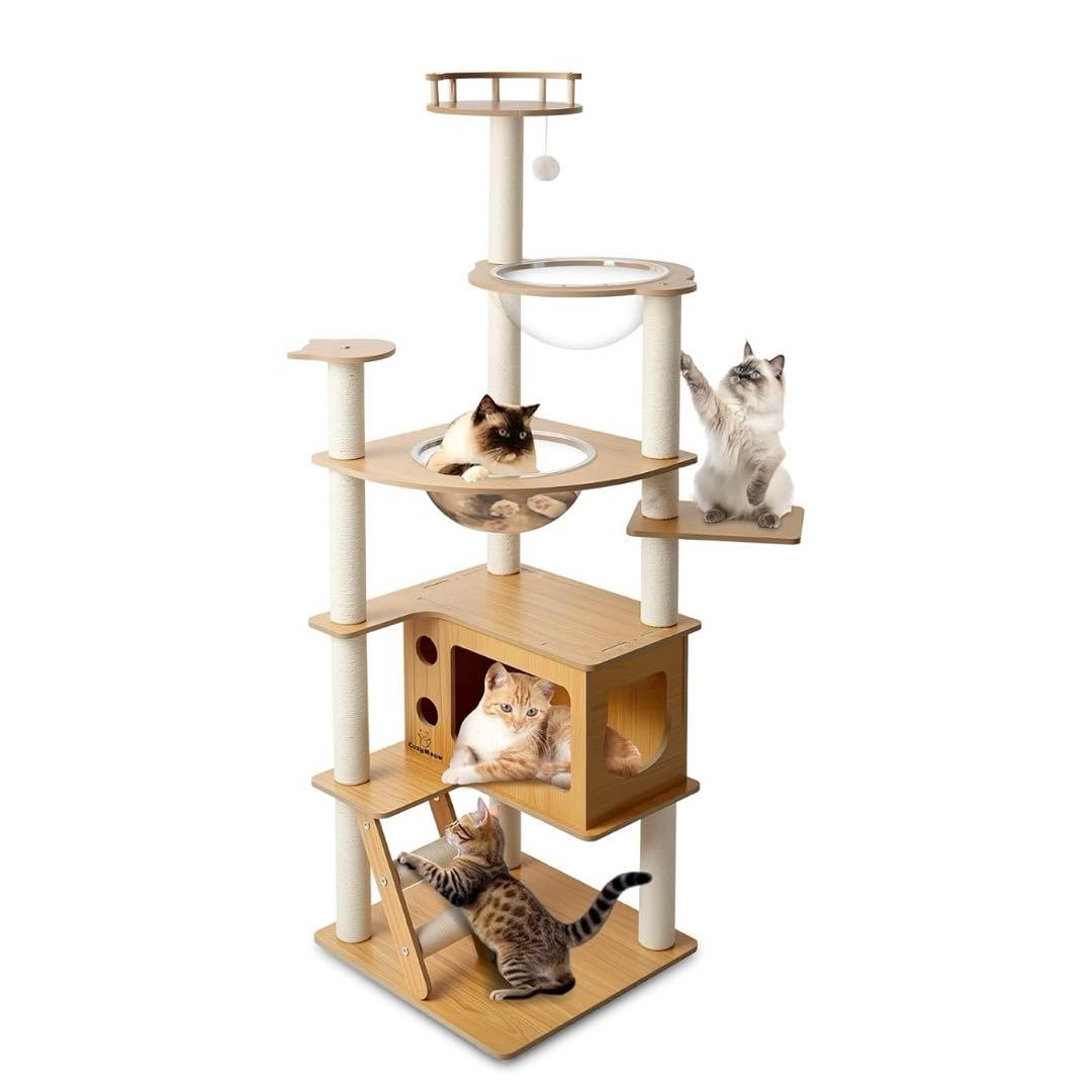 新品未使用 キャットタワー 木製 スリム 据え置き165cm 日本語説明書付き