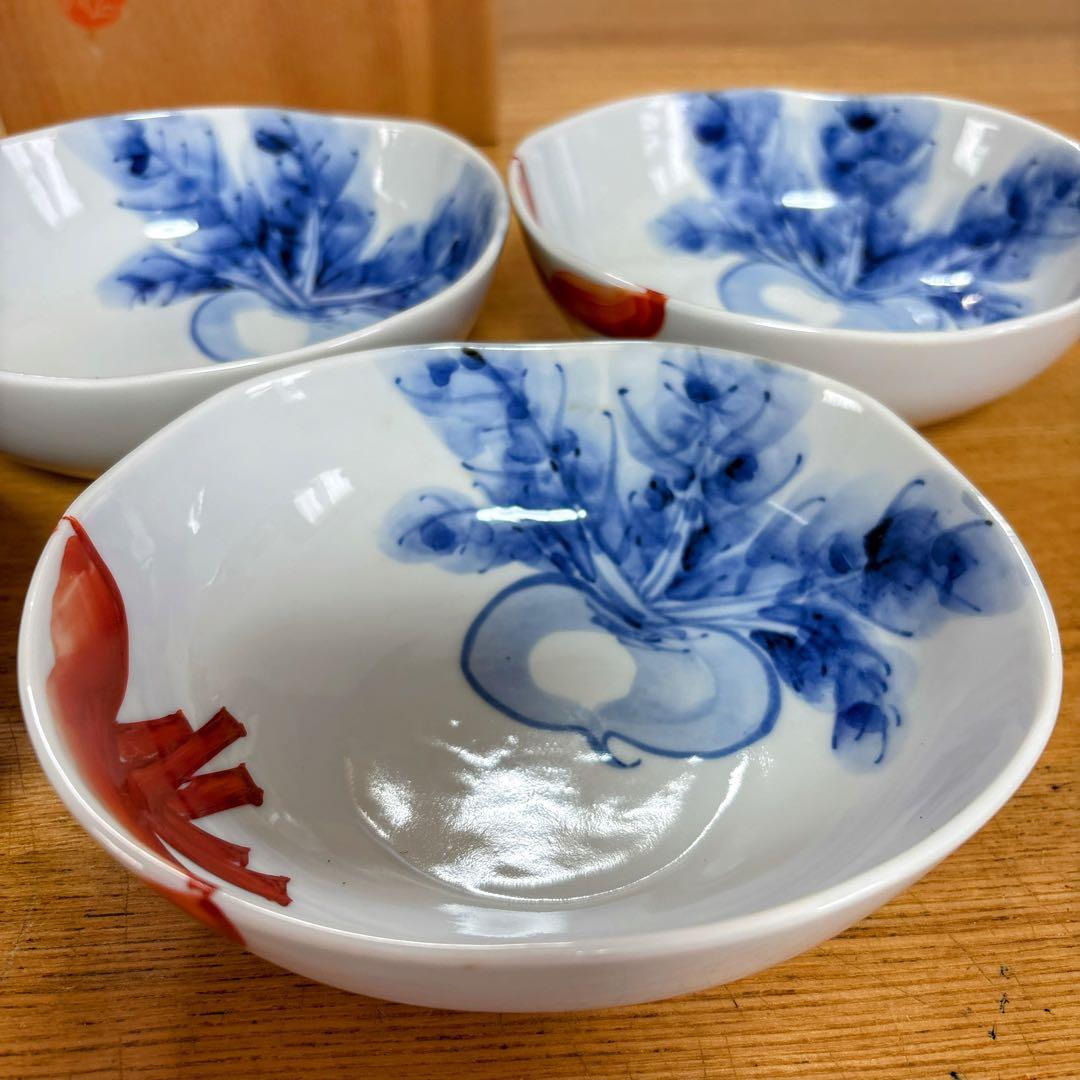 九谷焼　上出長右衛門　かぶの図　4.5号小鉢揃　　楕円鉢　盛鉢　横幅14.3cm