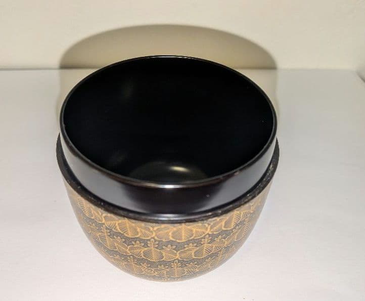 『沈金桐』前志芸男　輪島塗　沈金　桐 中棗　茶道具　茶器　的々斉　永田宗伴書付