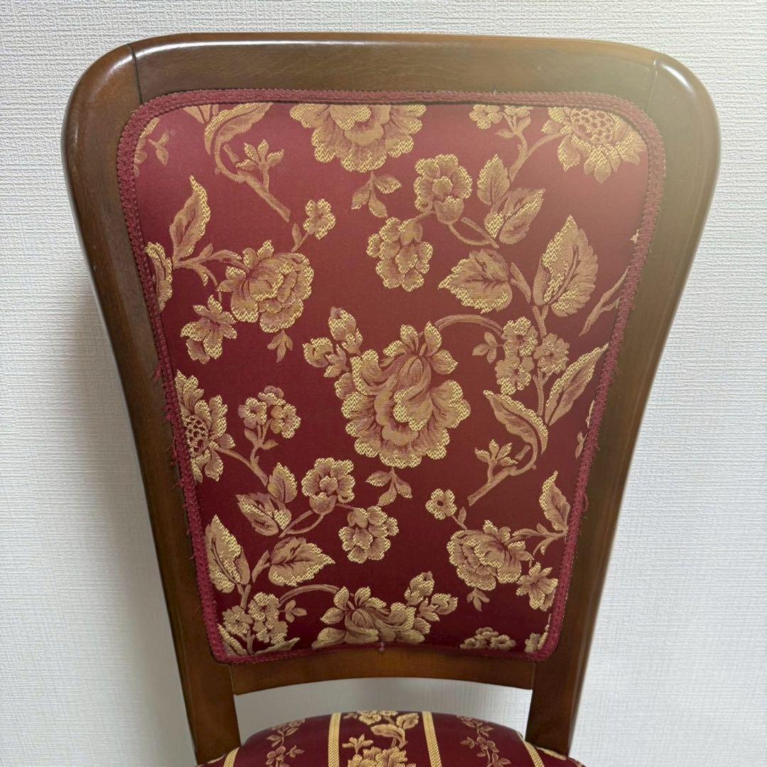 イタリア製 ダイニングチェア 2脚セット 花柄ジャガード 飴色 木製 高級椅子