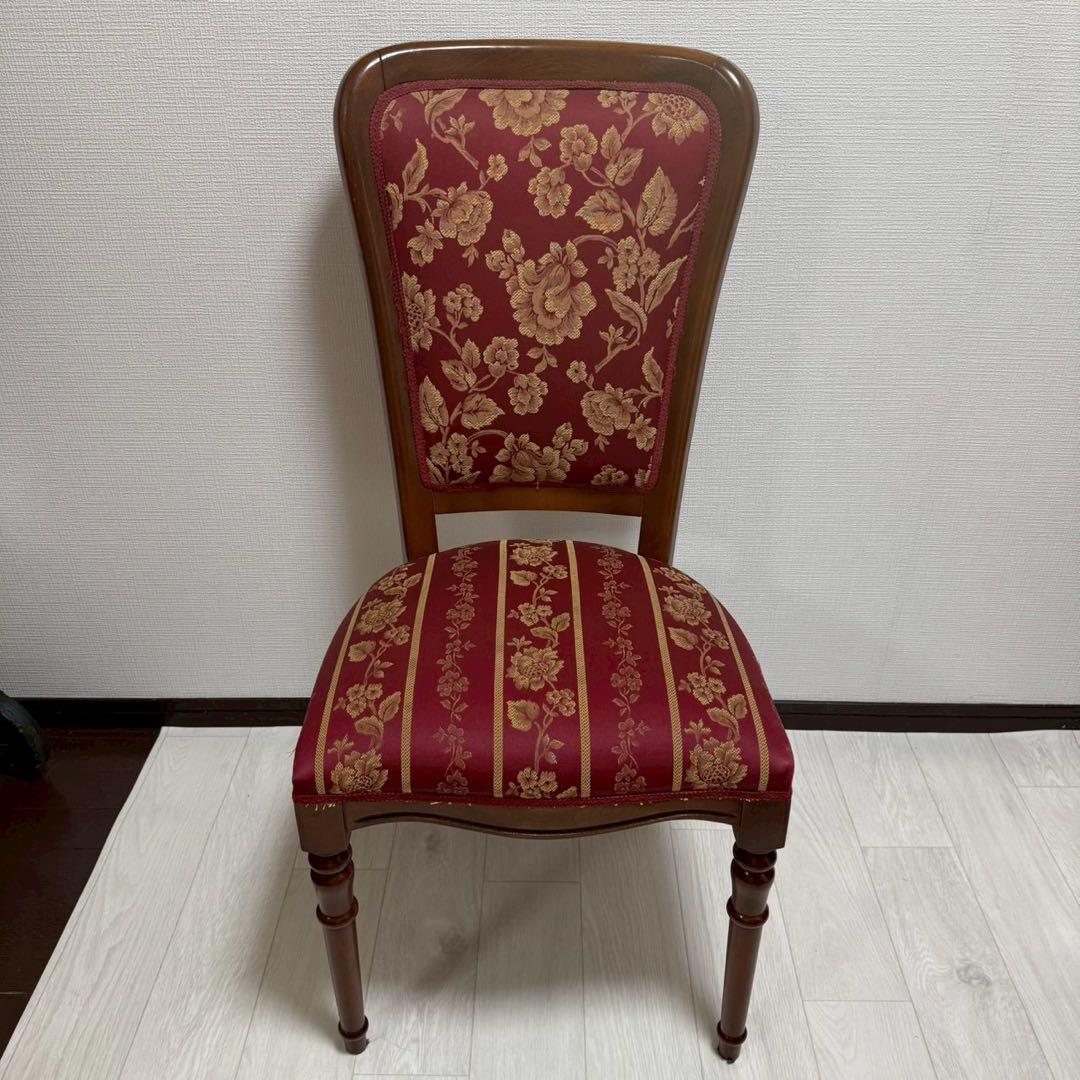 イタリア製 ダイニングチェア 2脚セット 花柄ジャガード 飴色 木製 高級椅子