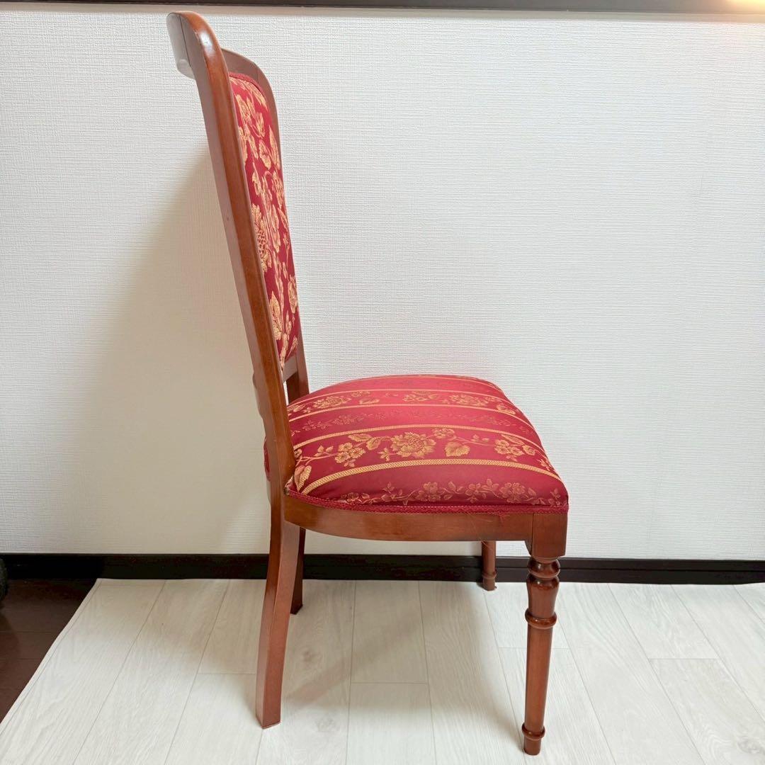 イタリア製 ダイニングチェア 2脚セット 花柄ジャガード 飴色 木製 高級椅子