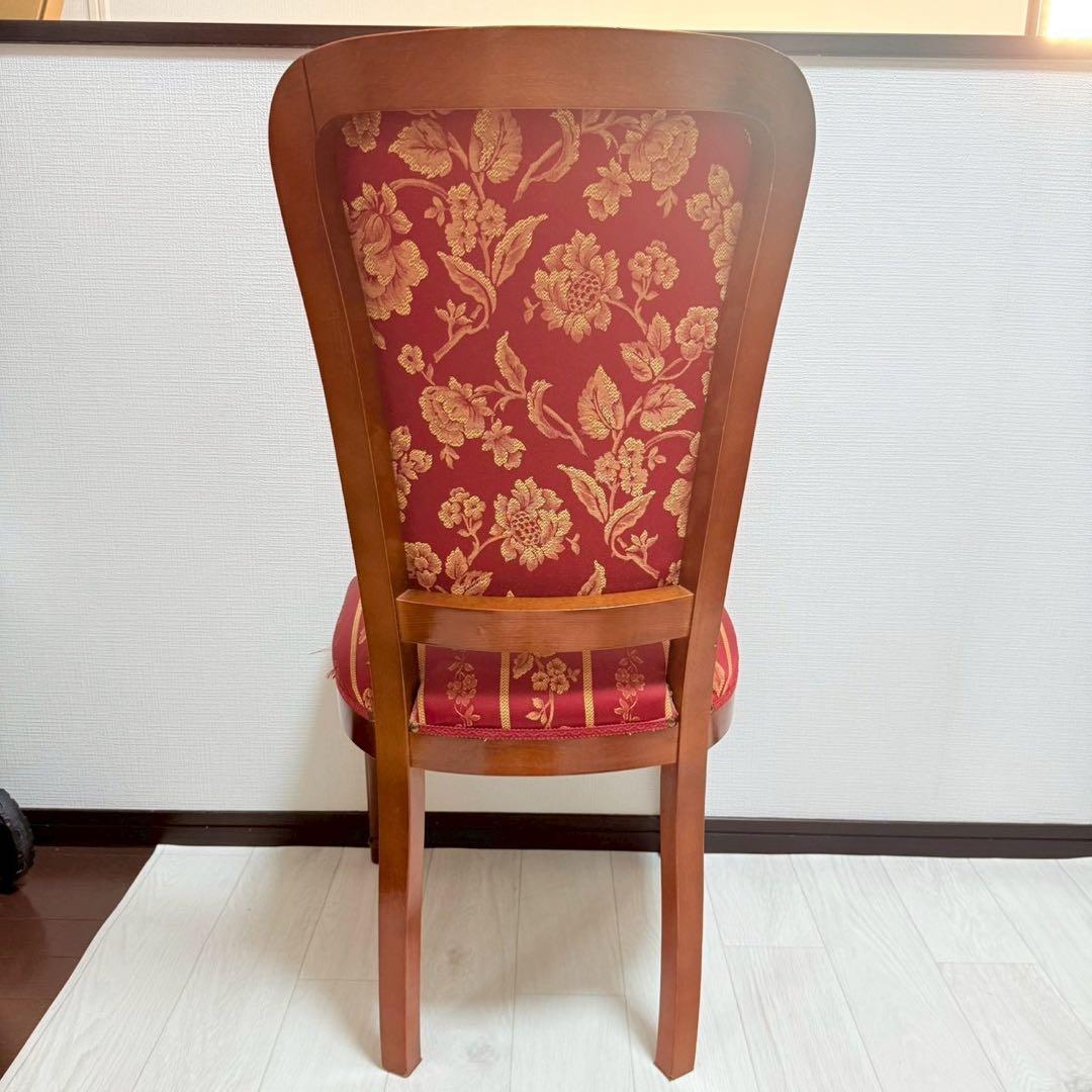 イタリア製 ダイニングチェア 2脚セット 花柄ジャガード 飴色 木製 高級椅子