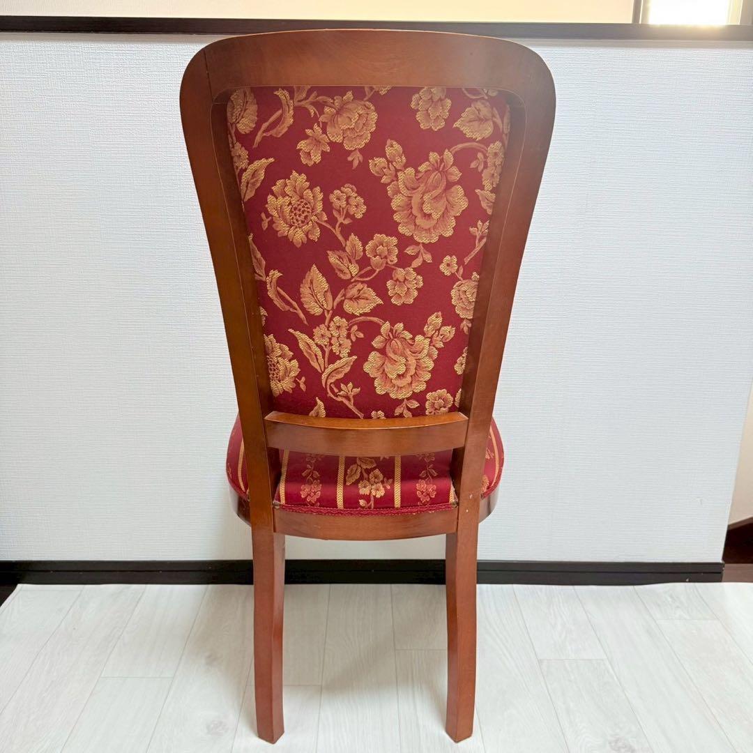 イタリア製 ダイニングチェア 2脚セット 花柄ジャガード 飴色 木製 高級椅子