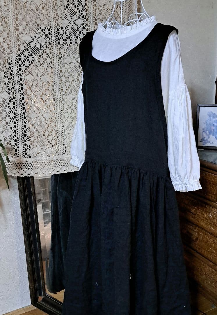 フレンチリネンギャザーたっぷりバッククロスロングエプロンドレス他おまとめ