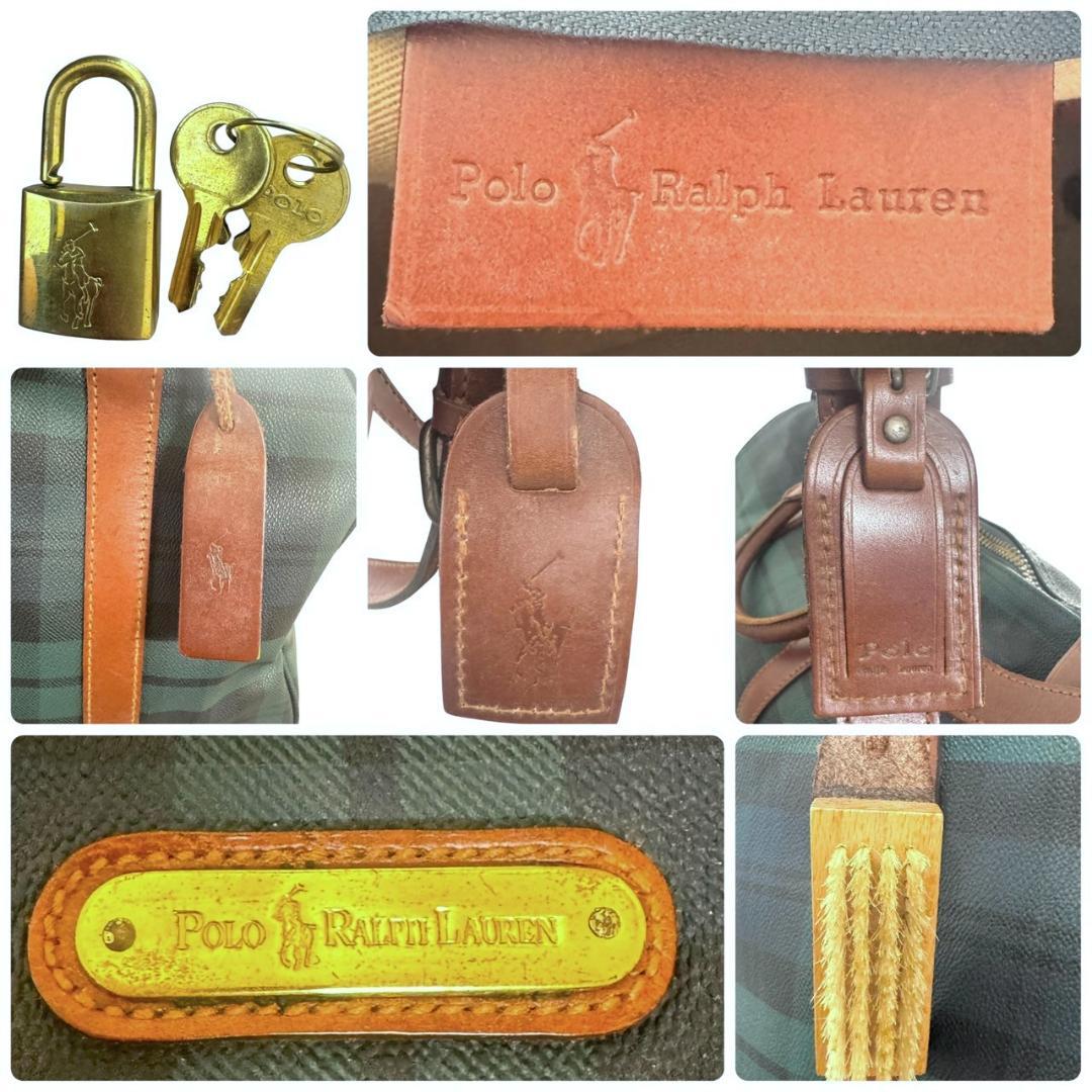 ラルフローレン　ボストンバッグ　2way　斜め掛け　鍵付き　チェック柄　グリーン