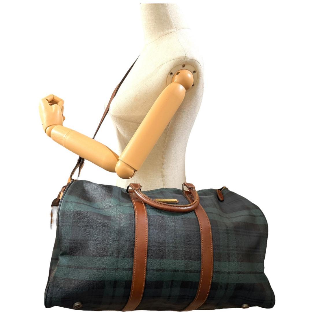 ラルフローレン　ボストンバッグ　2way　斜め掛け　鍵付き　チェック柄　グリーン