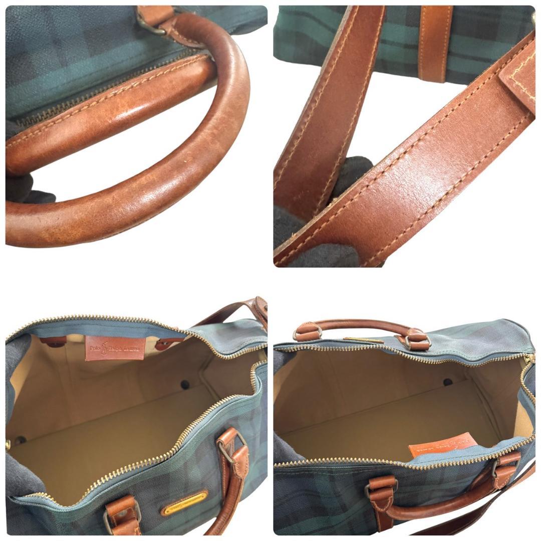 ラルフローレン　ボストンバッグ　2way　斜め掛け　鍵付き　チェック柄　グリーン