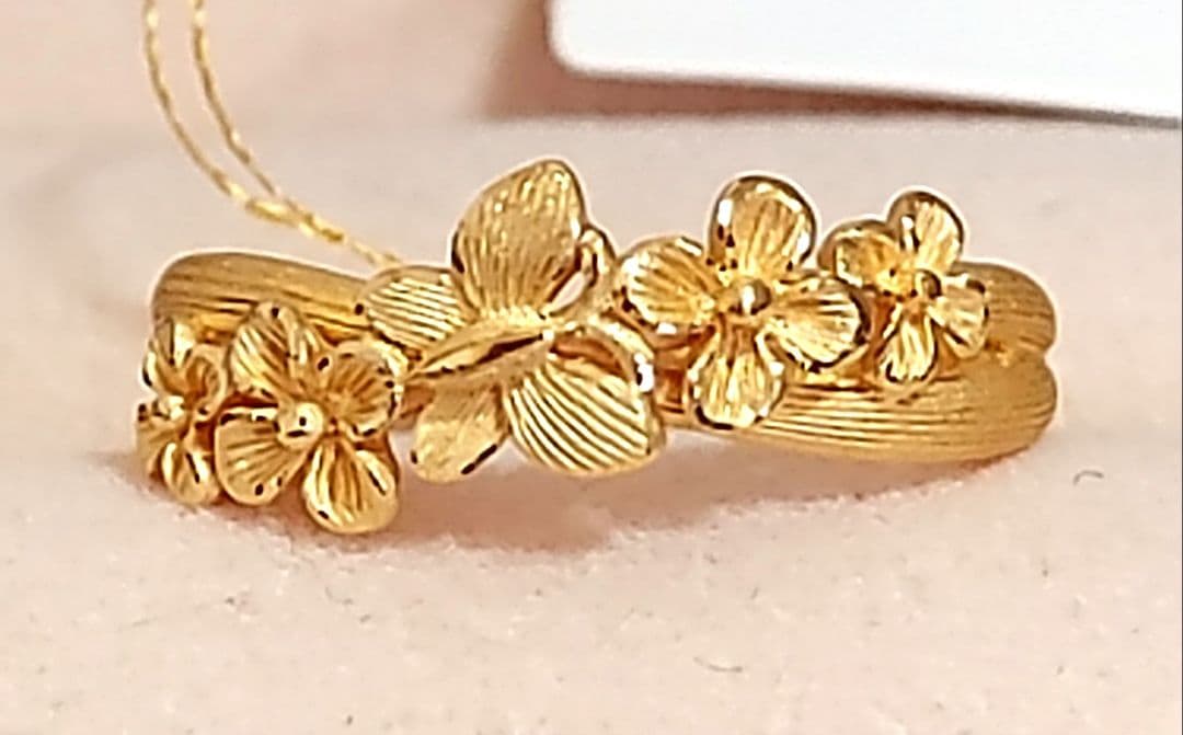 ☆新品☆プリマゴールドPRIMA GOLD 24K純金リング 〖花と蝶のダンス〗