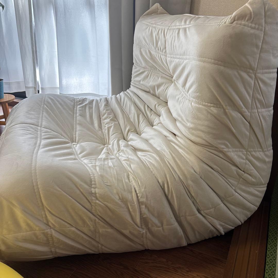 クッションソファ レイジーソファチェアホワイト 70x93x95cm