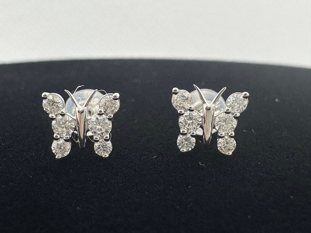 日本製ゴールド K18 ホワイトゴールド ダイヤモンド バタフライ ピアス