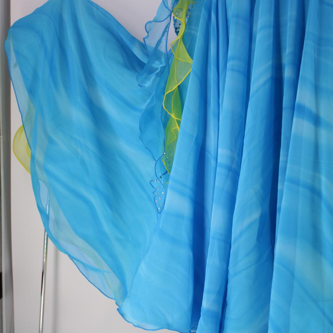 【美品 社交ダンス衣装】ブルー＆イエロー Tsukioka ワンピース ドレス