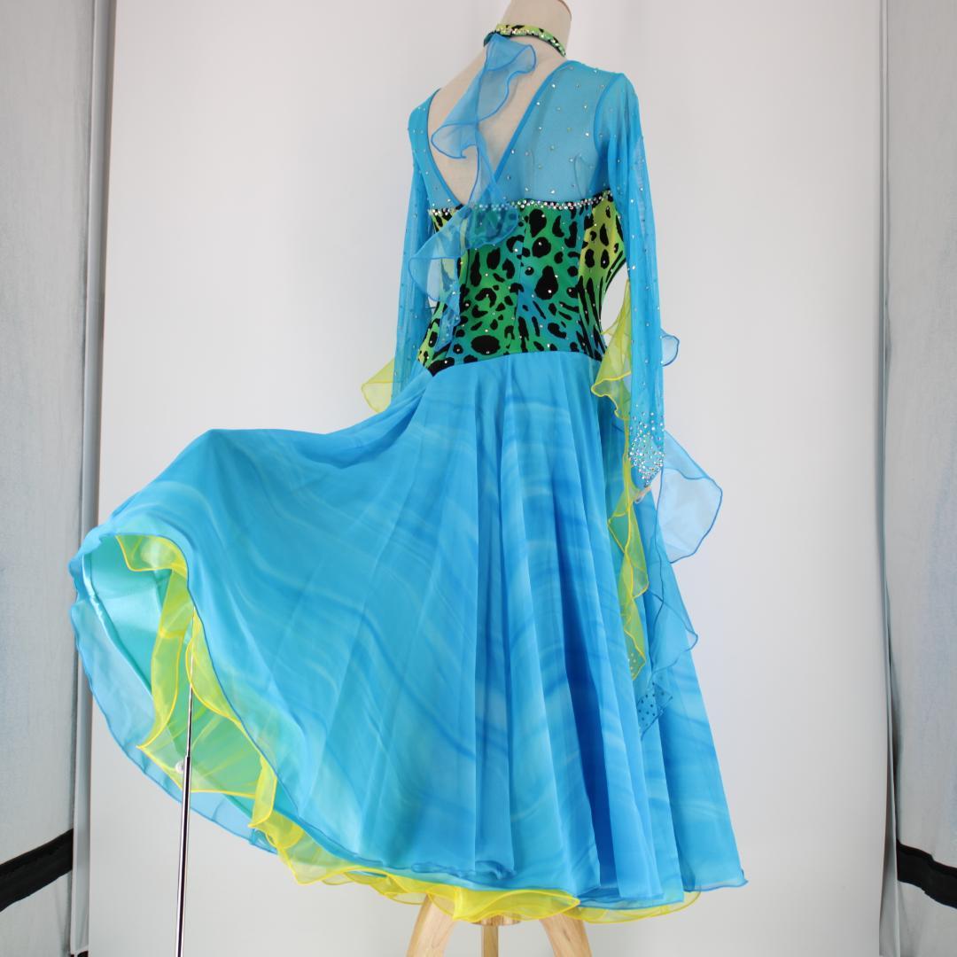 【美品 社交ダンス衣装】ブルー＆イエロー Tsukioka ワンピース ドレス