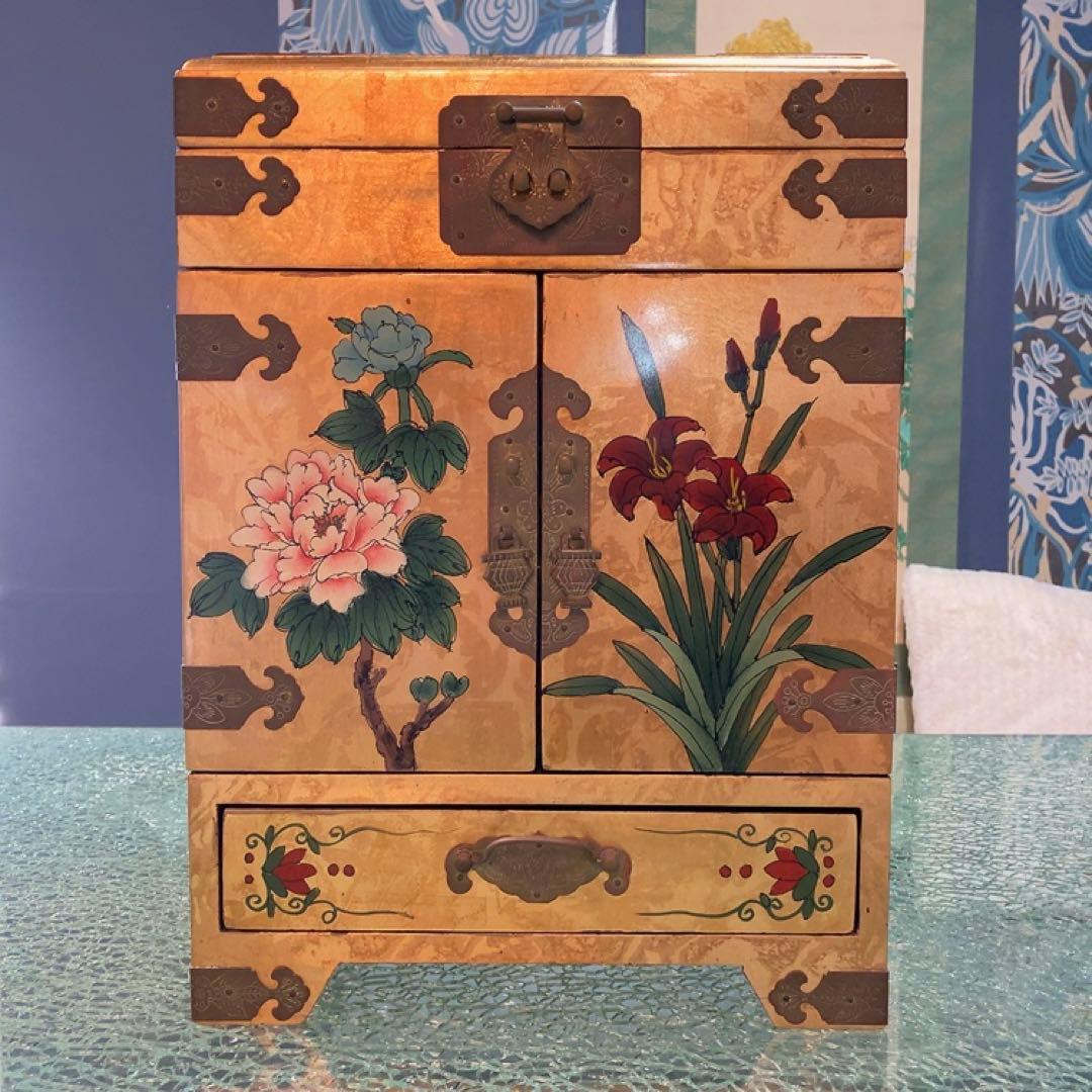 【お値下げしました】化粧箱 宝石箱 中国製 検査済シール有 金色 豪華 花鳥風月