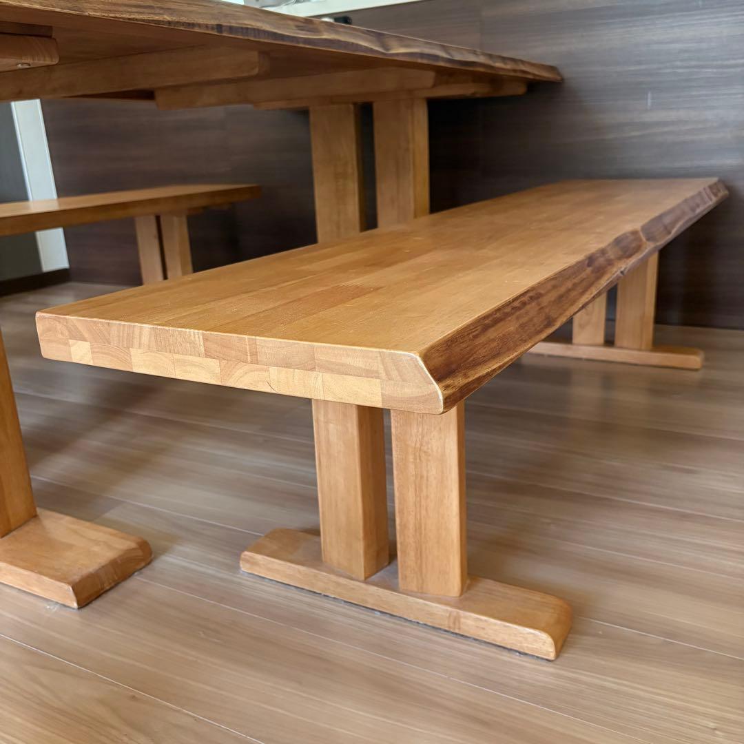 松田家具 天然木 白王ダイニングテーブル ベンチイス 3点セット