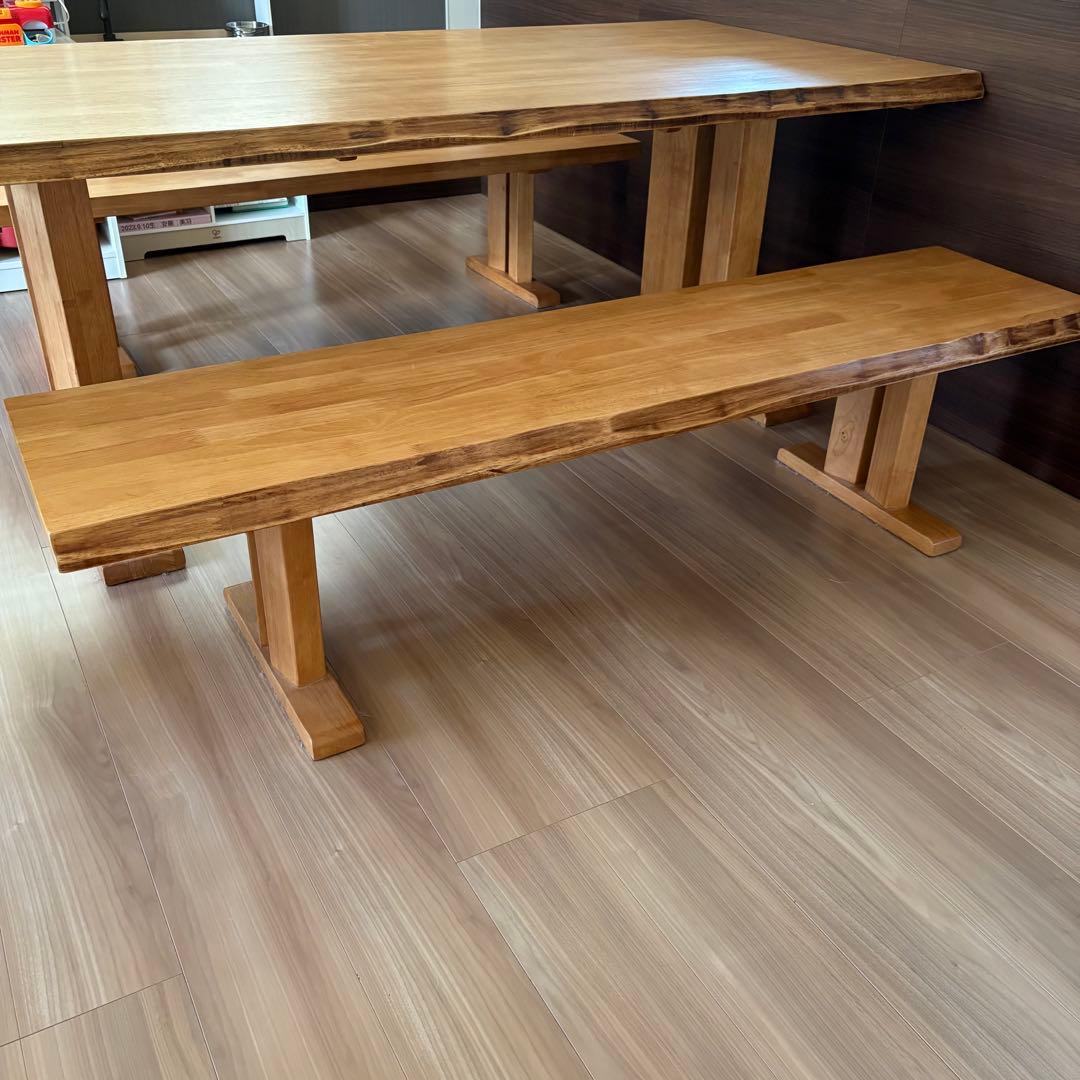 松田家具 天然木 白王ダイニングテーブル ベンチイス 3点セット