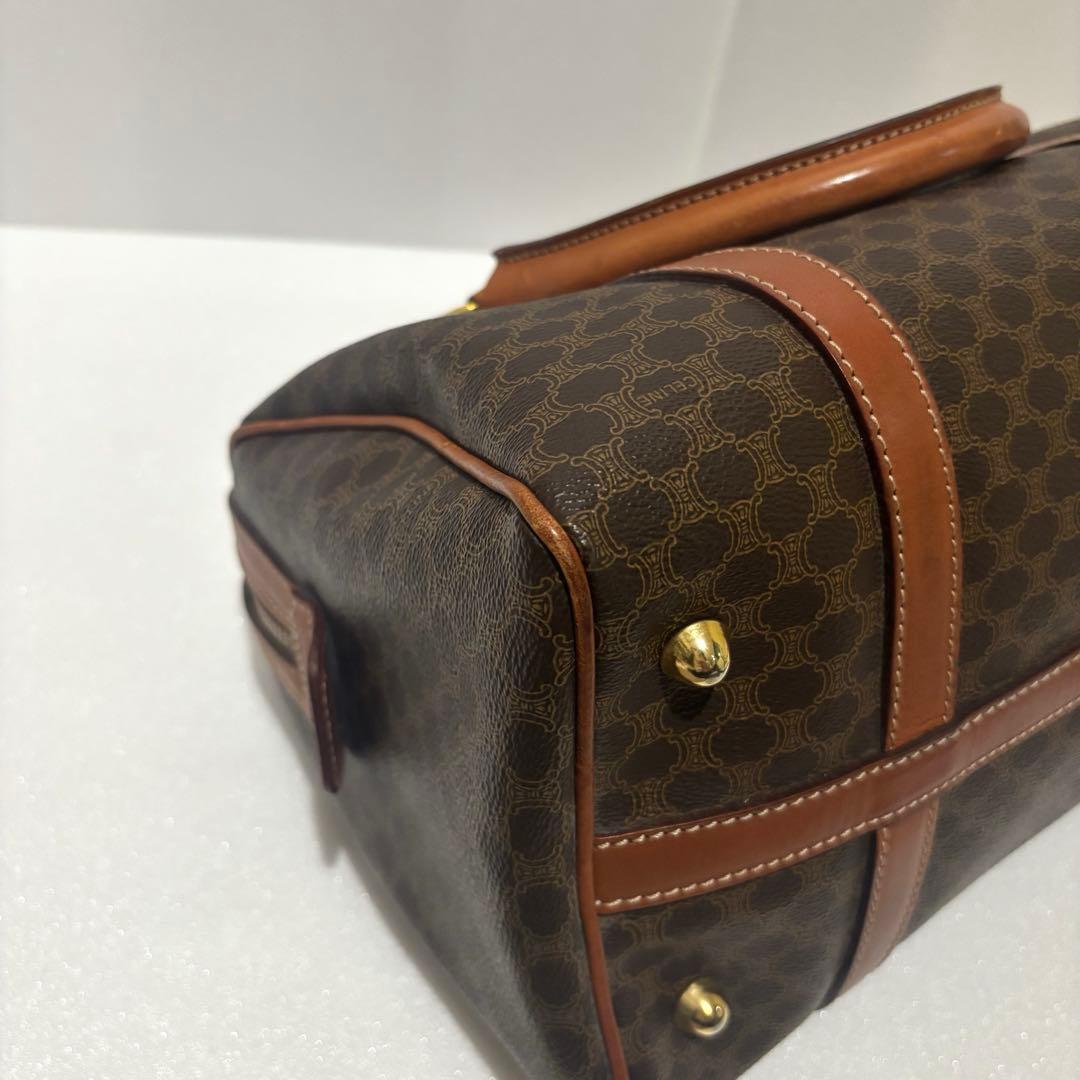 セリーヌ マカダム柄 ボストンバッグ PVC レザー ブラウン　ヴィンテージ