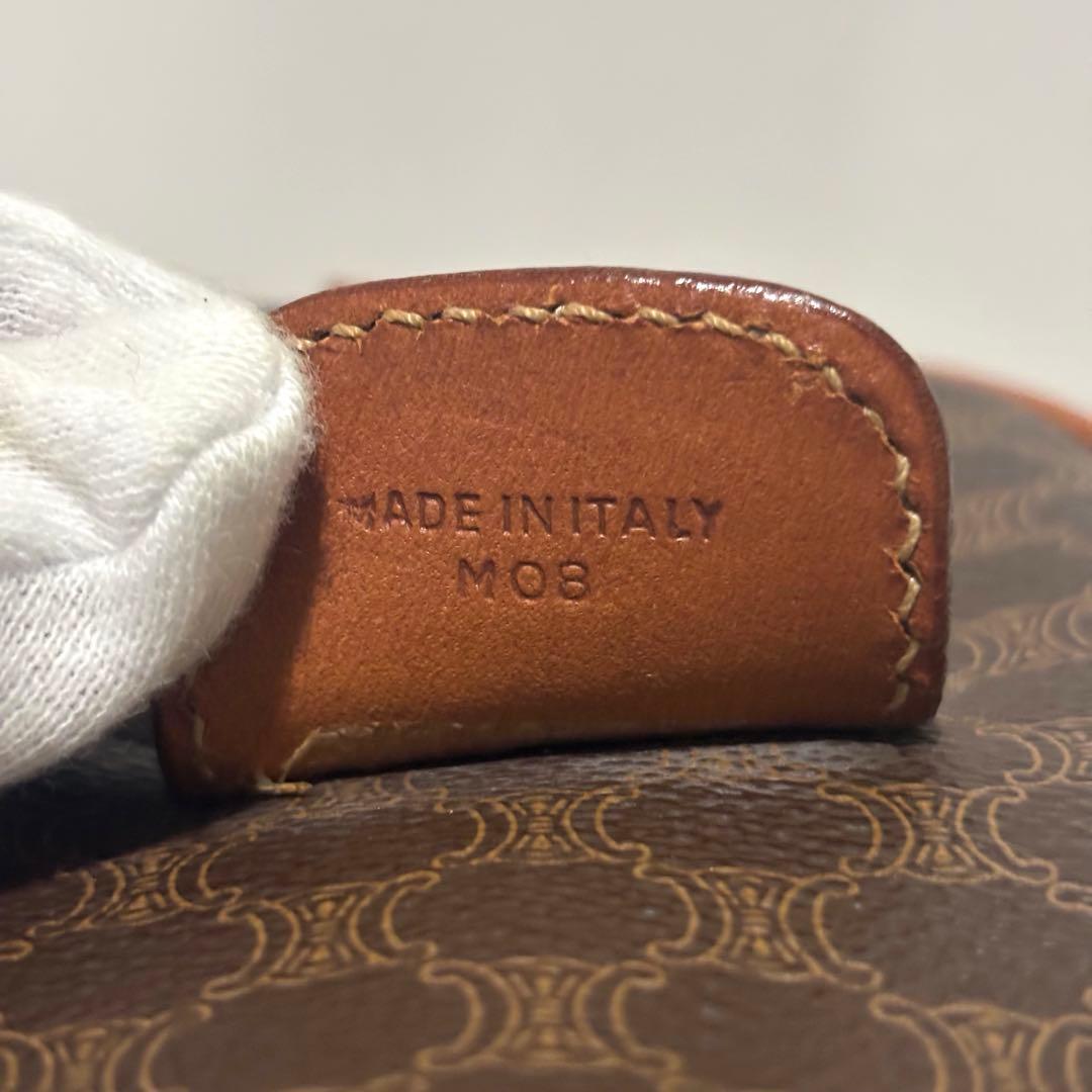 セリーヌ マカダム柄 ボストンバッグ PVC レザー ブラウン　ヴィンテージ