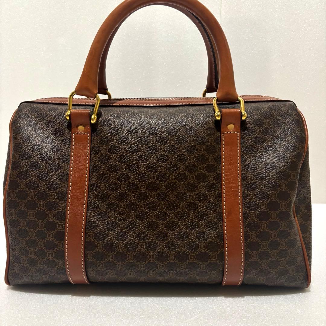 セリーヌ マカダム柄 ボストンバッグ PVC レザー ブラウン　ヴィンテージ