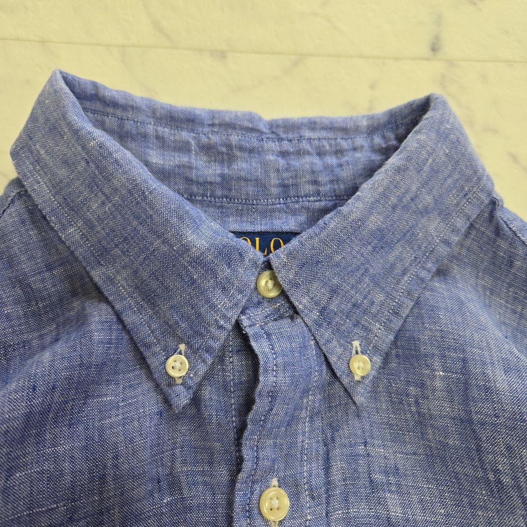 ポロラルフローレン 麻 リネン ブルーシャツ L(XL相当)