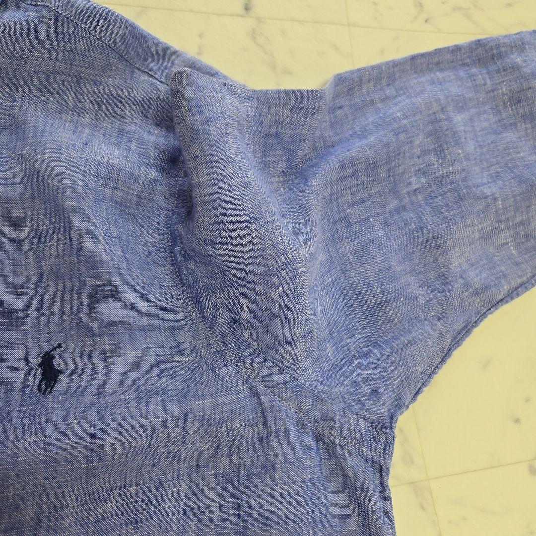 ポロラルフローレン 麻 リネン ブルーシャツ L(XL相当)