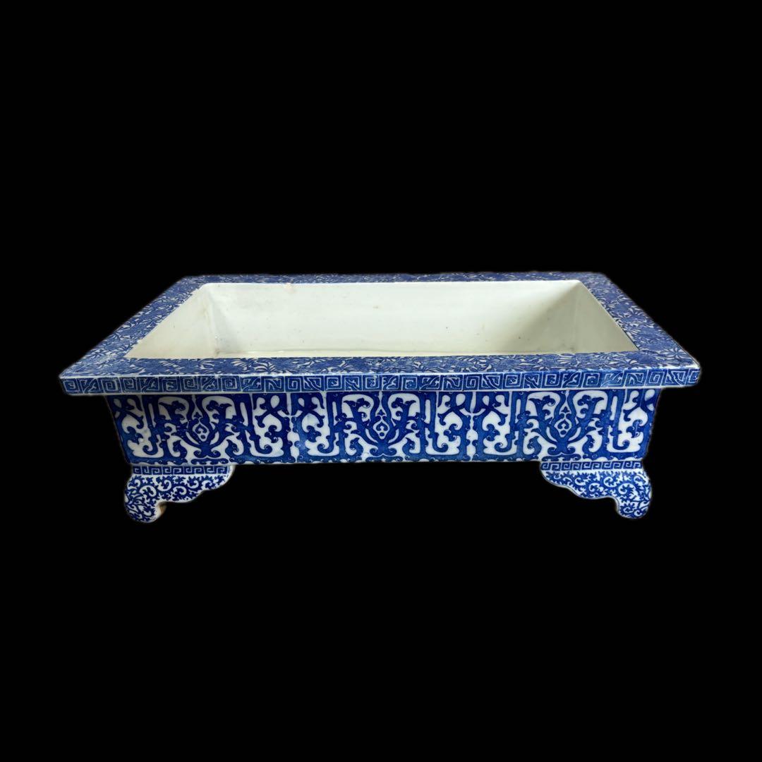 染付 大型水盤 45cm 花器 盆栽鉢 植木鉢 水石鉢