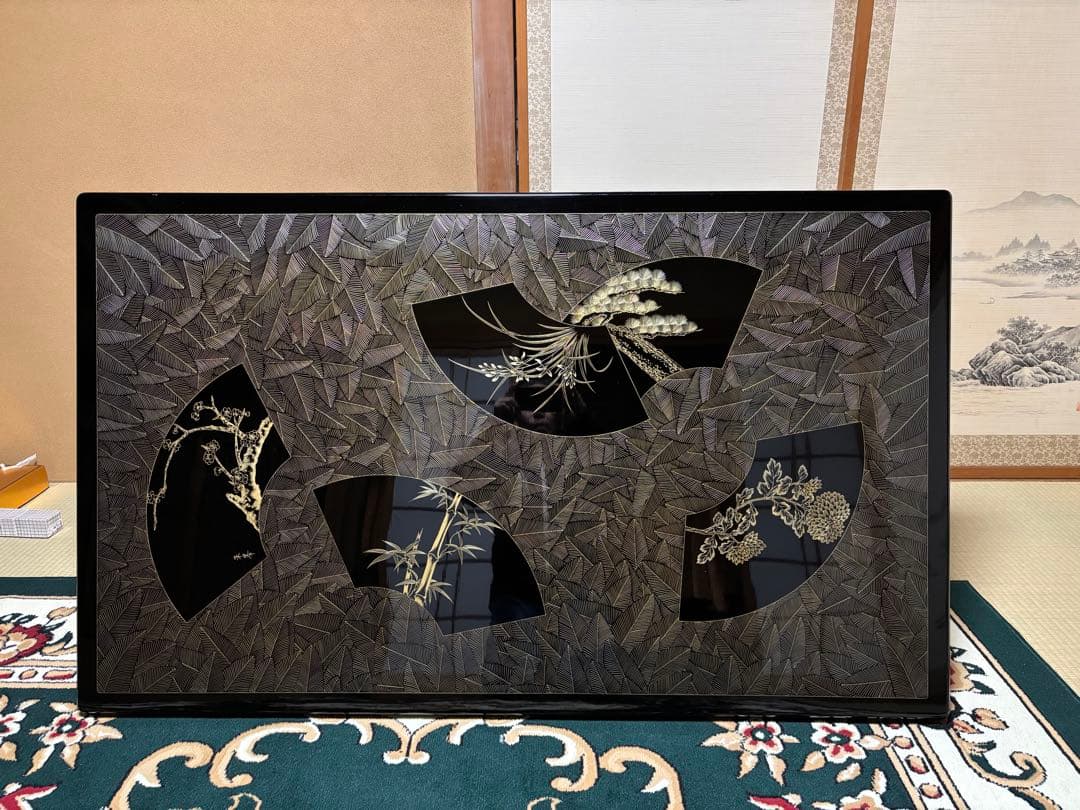 座卓　漆塗り　木曽漆　沈金